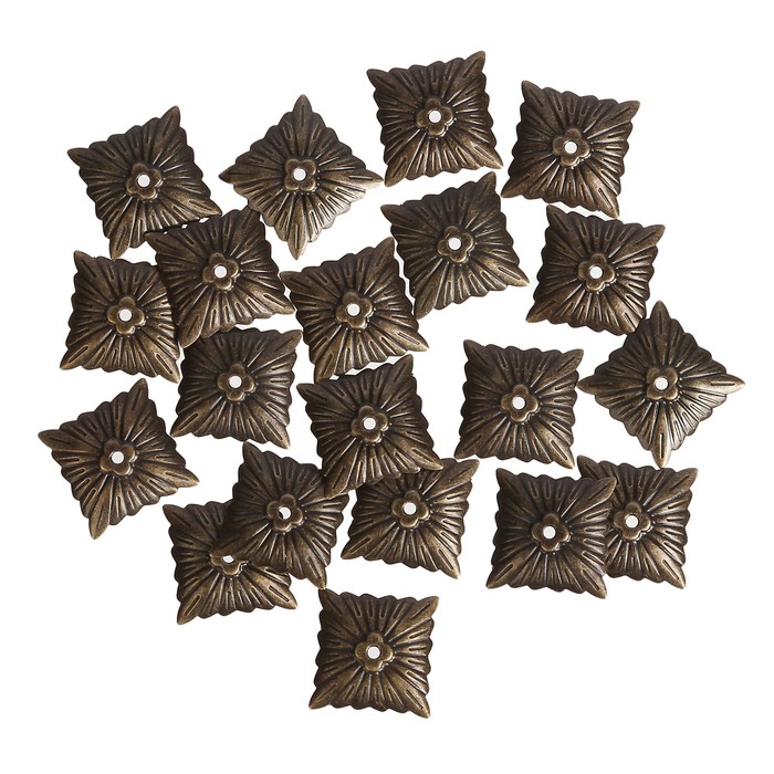 Декор для творчества металл "Квадрат" бронза набор 20 шт 2,1х2,1 см