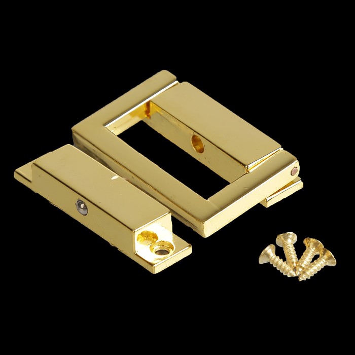 Замок литой с шариковой защёлкой металл для шкатулки золото + гвозд. 3,8х2,3 см