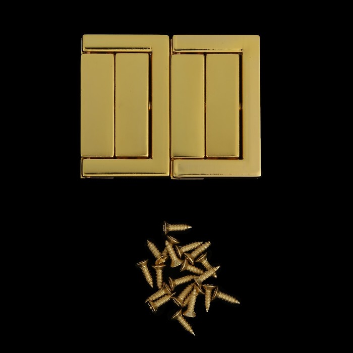 Замок литой с шариковой защёлкой металл для шкатулки золото + гвозд. 3,8х2,3 см