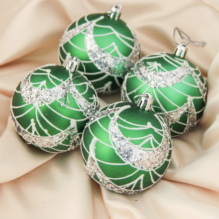 Набор шаров пластик d-7 см 4 шт "Эпоха" зеленый