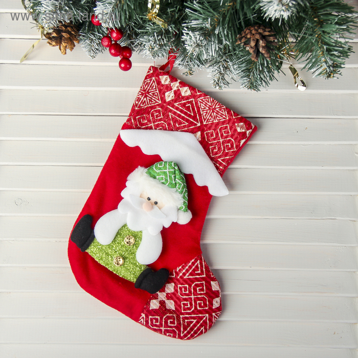 Носок для подарков Снежный дом Дед Мороз, 19х26 см, красный