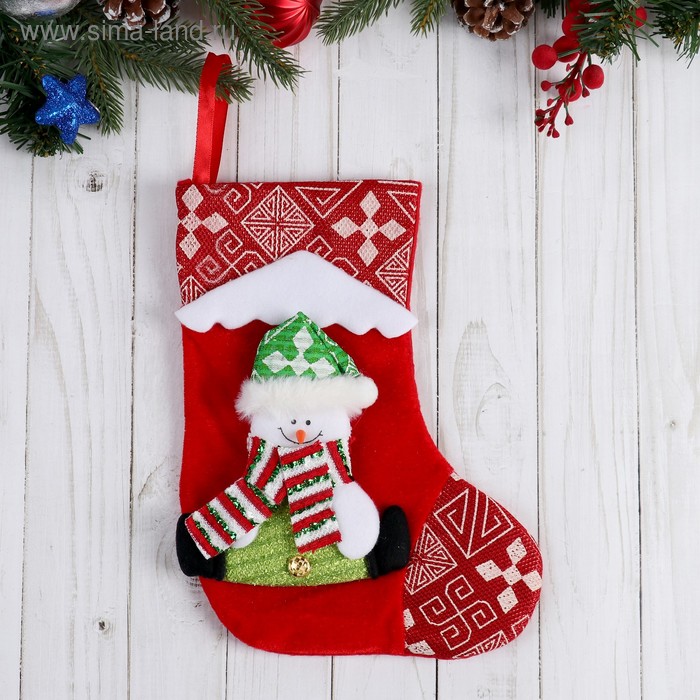Носок для подарков Снежный дом Снеговик, 18,5х26 см, красный