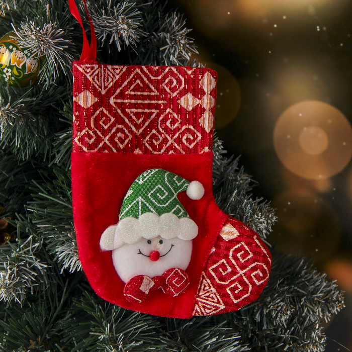 Носок для подарка "Ночь перед Рождеством" 13*17,5 см, снеговик зелёный колпак