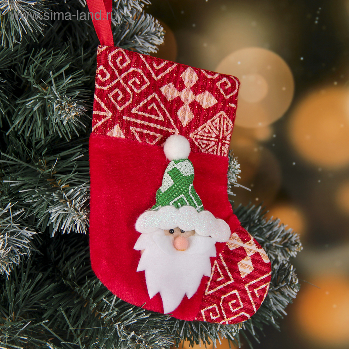 Носок для подарков Ночь перед Рождеством Дед Мороз, 13х17,5 см, красный
