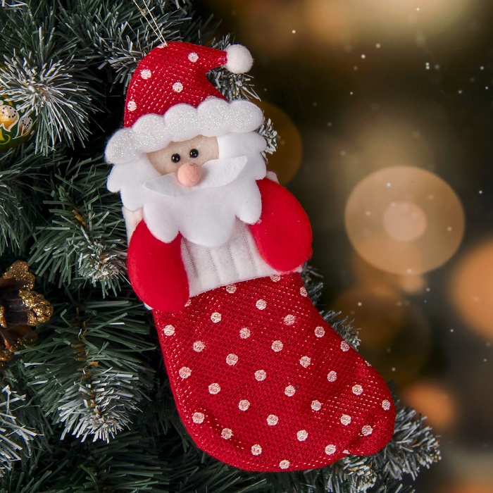 Носок для подарка "Блестящие горошины" 10*21 см, дед мороз