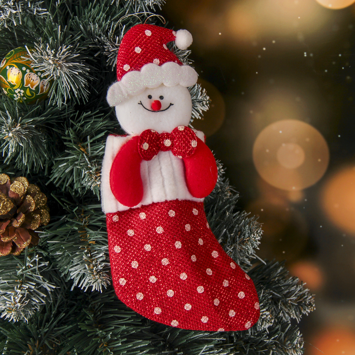 Носок для подарка "Блестящие горошины" 10*21 см, снеговик