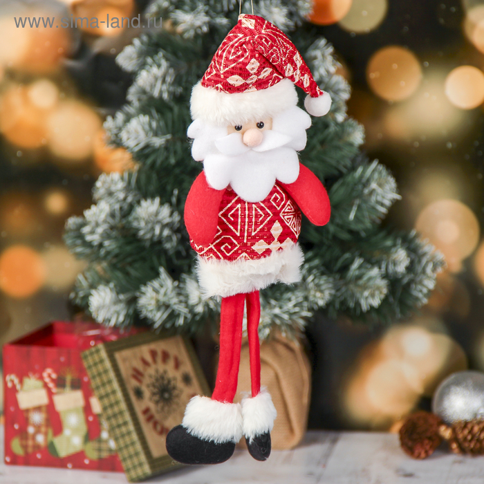 От 20 до 50 см Мягкая игрушка Дед мороз с узорами - длинные ножки 8,5*35 см красный
