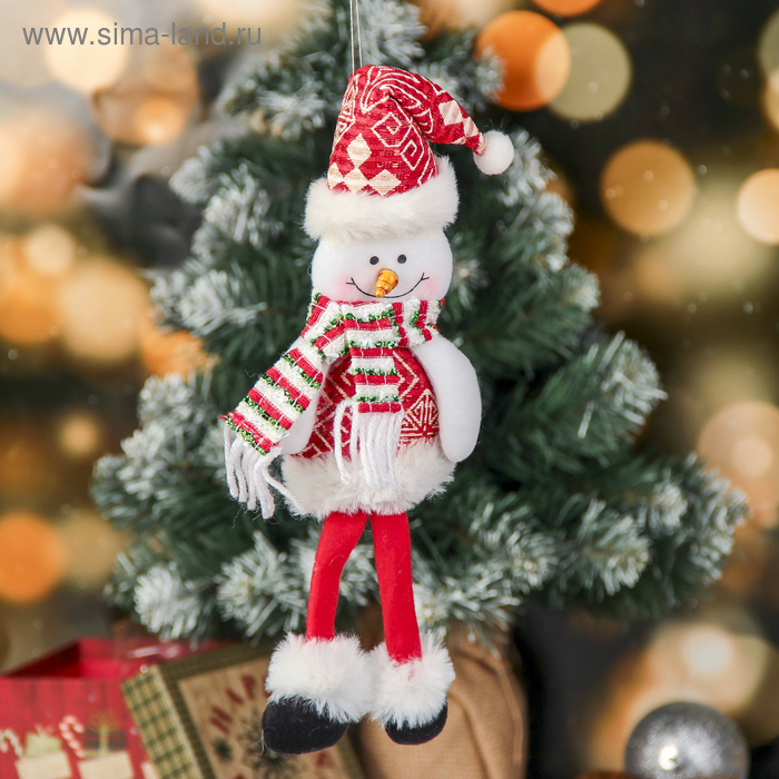 Мягкая игрушка Снеговик с узорами 8х30 см, бело-красный мягкая подвеска носок снеговик с пушком 13х17 см бело красный