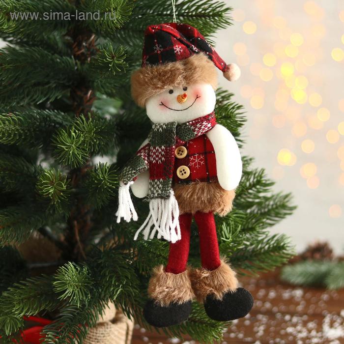 цена Мягкая игрушка Снеговик в клетку 8х29 см, красно-коричневый