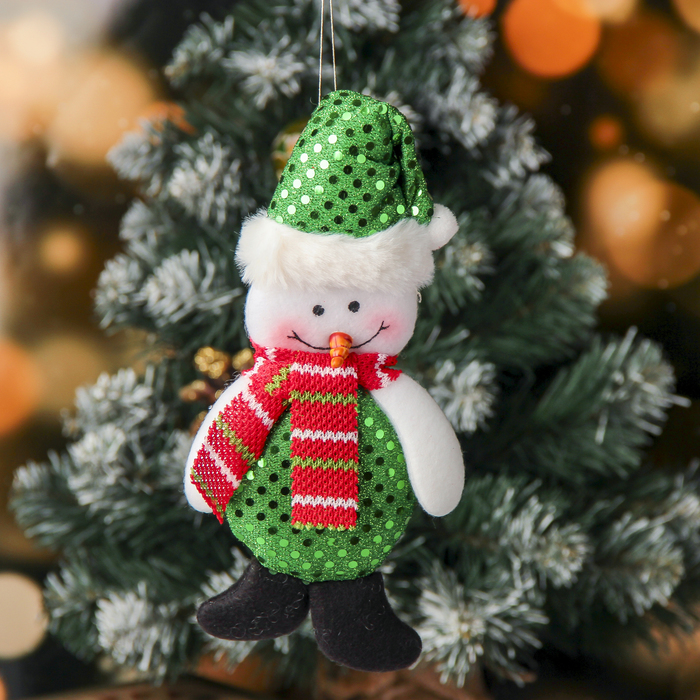 Подвеска мягкая "Снеговик блеск" 7,5*20 см, зелёный