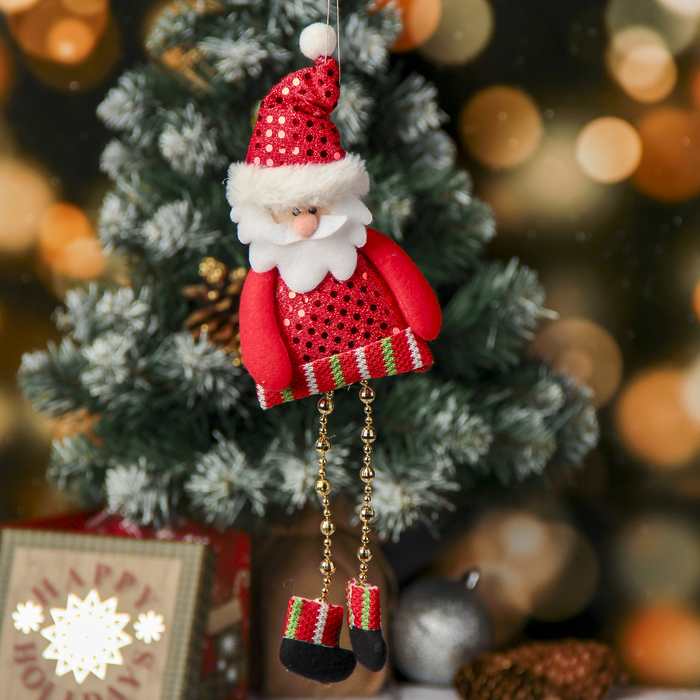 Подвеска мягкая "Пухляш Дед мороз" 6,5*20 см, ножки бусинки