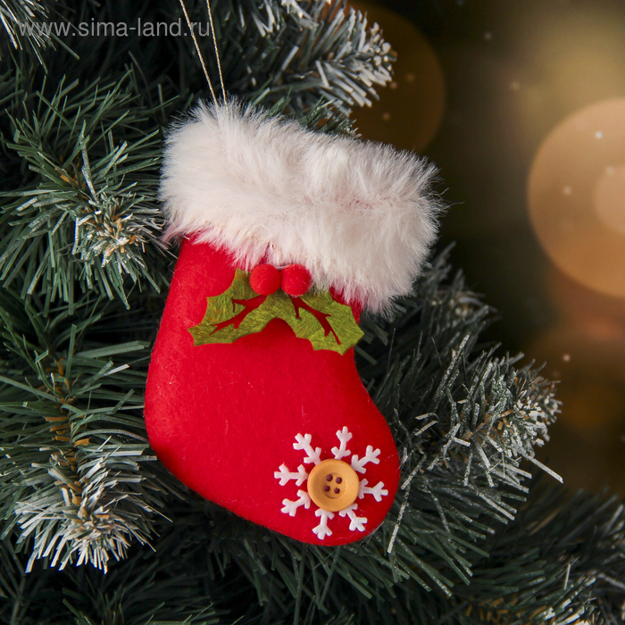Мягкая подвеска Рождественский носок с пуговкой 6,5х10 см, бело-красный мягкая подвеска носок снеговик с пушком 13х17 см бело красный