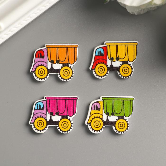 Набор пуговиц декоративных дерево &quot;Грузовички&quot; набор 10 шт МИКС 2х2,5 см