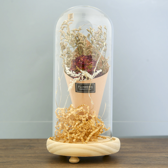 Лампа настольная LED "Колба с букетом сухоцветов" 3ААА МИКС 23х11х11 см