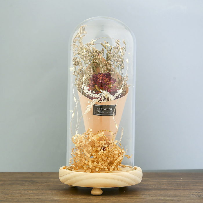 Лампа настольная LED "Колба с букетом сухоцветов" 3ААА МИКС 23х11х11 см