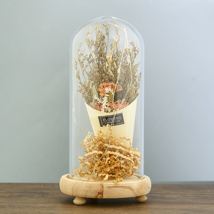 Лампа настольная LED "Колба с букетом сухоцветов" 3ААА МИКС 23х11х11 см