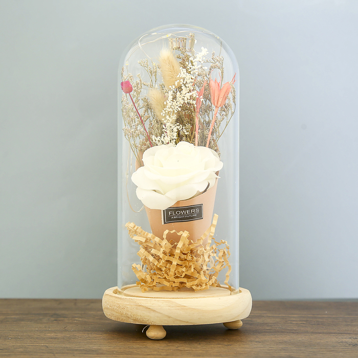 Лампа настольная LED "Колба с розой в букете" 3ААА МИКС 23х11х11 см