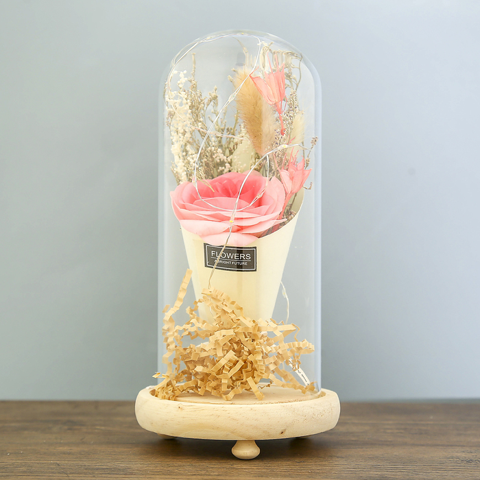 Лампа настольная LED "Колба с розой в букете" 3ААА МИКС 23х11х11 см