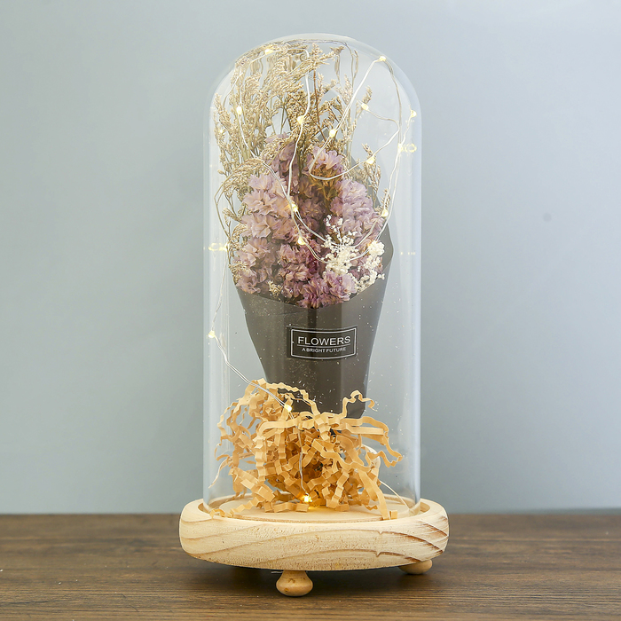 Лампа настольная LED "Колба с букетом хризантем" 3ААА МИКС 23х11х11 см