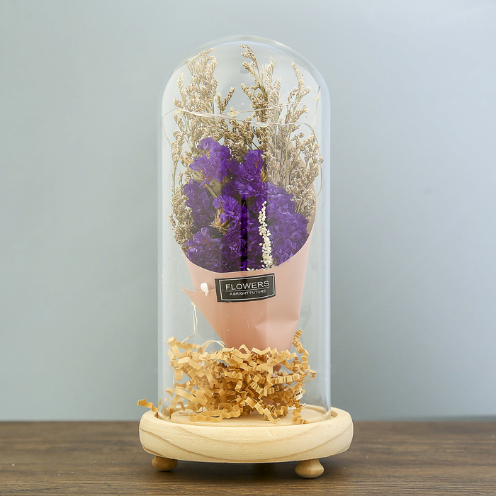 Лампа настольная LED "Колба с букетом хризантем" 3ААА МИКС 23х11х11 см