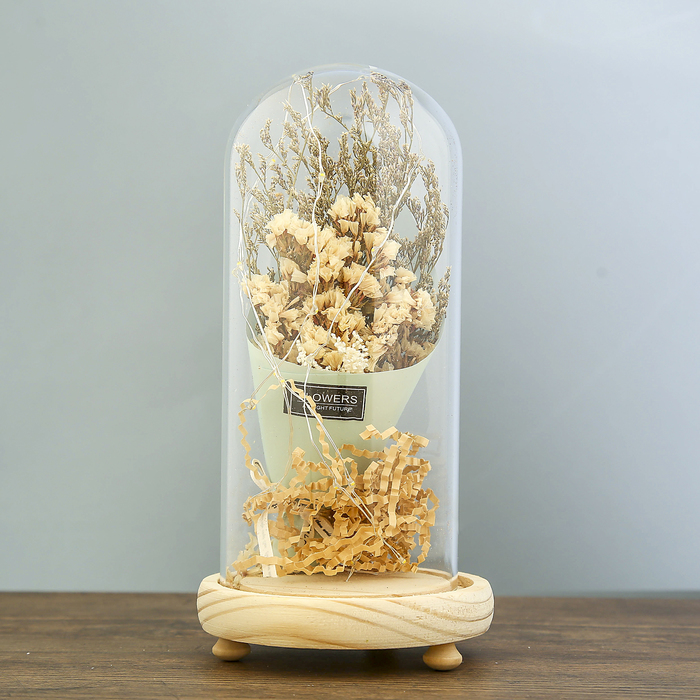 Лампа настольная LED "Колба с букетом хризантем" 3ААА МИКС 23х11х11 см