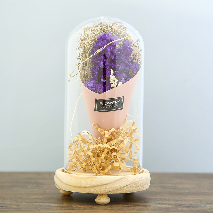 Лампа настольная LED "Колба с букетом цветов" 3ААА МИКС 19х9,5х9,5 см