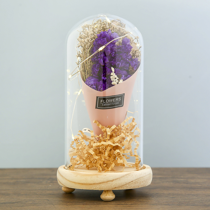 Лампа настольная LED "Колба с букетом цветов" 3ААА МИКС 19х9,5х9,5 см