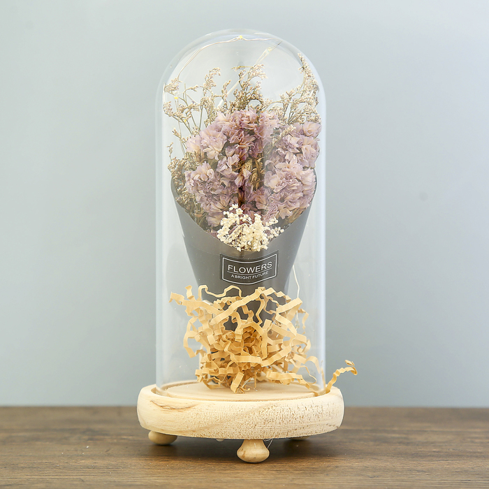 Лампа настольная LED "Колба с букетом цветов" 3ААА МИКС 19х9,5х9,5 см