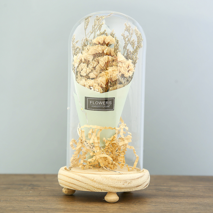 Лампа настольная LED "Колба с букетом цветов" 3ААА МИКС 19х9,5х9,5 см