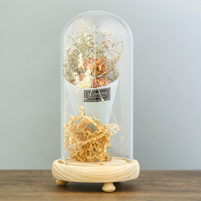 Лампа настольная LED "Колба с букетом гвоздик" 3ААА МИКС 19х9,5х9,5 см