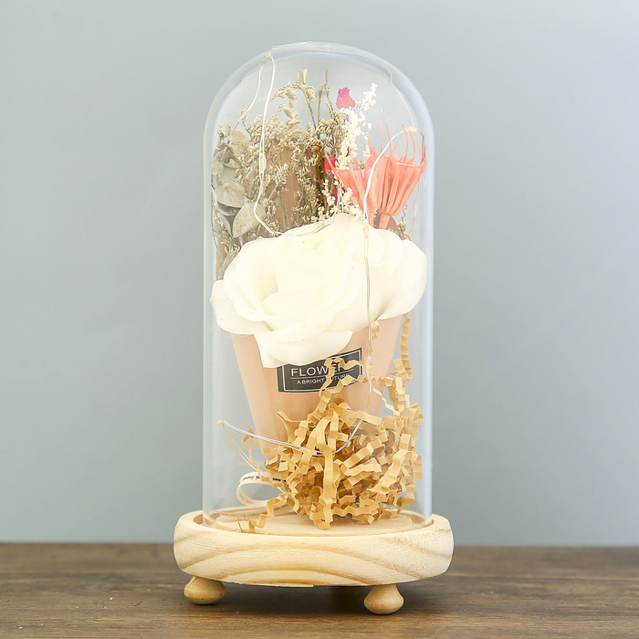 Лампа настольная LED "Колба с розой в букете" 3ААА МИКС 19х9,5х9,5 см