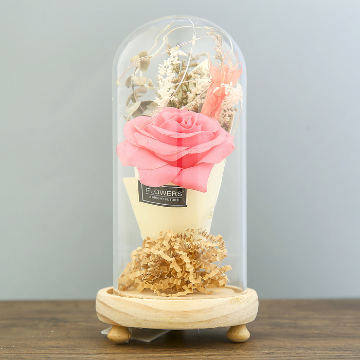 Лампа настольная LED "Колба с розой в букете" 3ААА МИКС 19х9,5х9,5 см