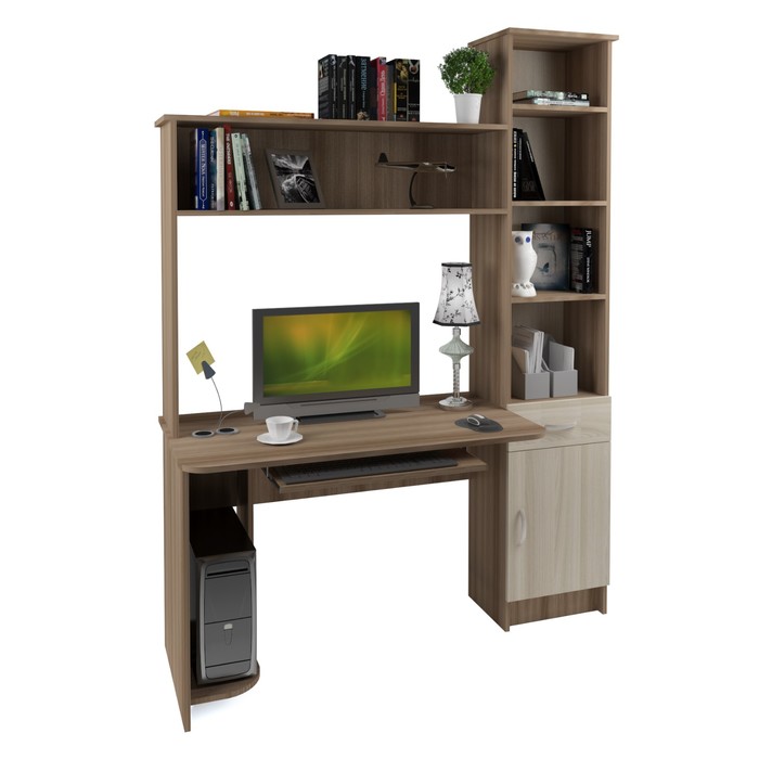 Стол компьютерный Интел-2 1500х600х2000  Ясень Шимо темный/светлый