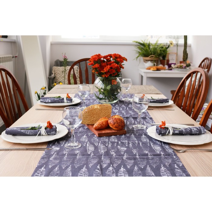 Набор "Серый лён", дорожка 47х150 см, салфетки 40х40 см-6 шт.