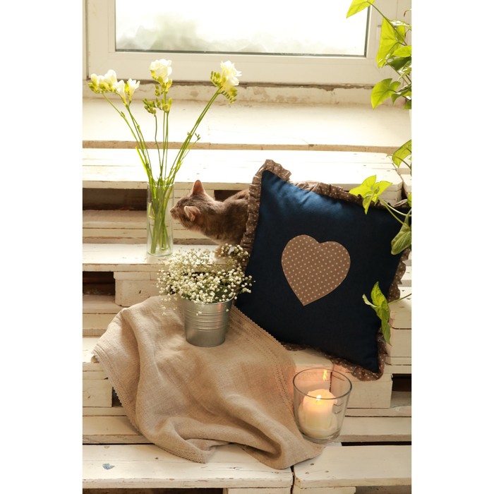 Наволочка декоративная &quot;Сердечко&quot;, размер 45х45 см, джинса