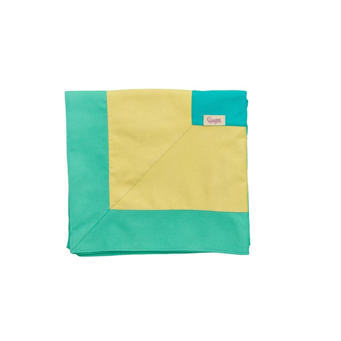 Скатерть, размер 150х150 см, бирюзовыйсалатовый/лимонный, джинса