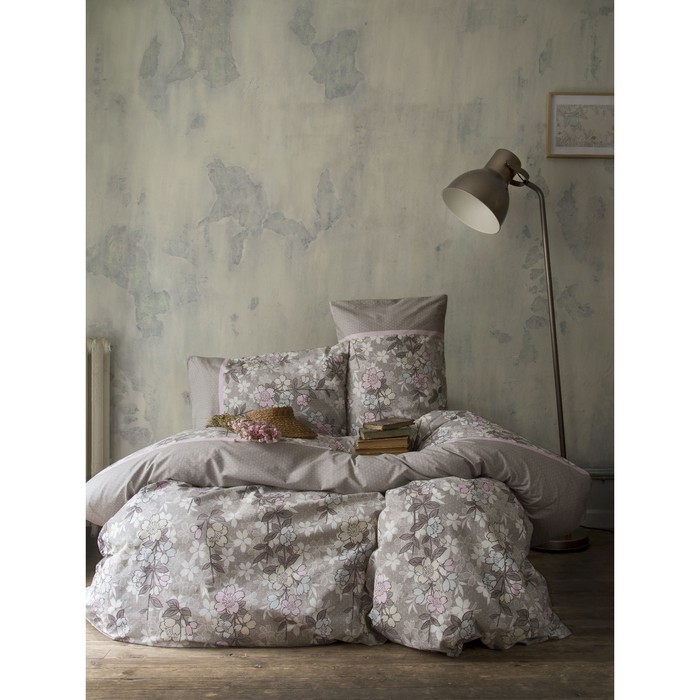 КПБ Miss Pera евро, 240×260 см, 200×220 см, 50×70 см-2 шт., серо-розовый, ранфорс 115 г/м2
