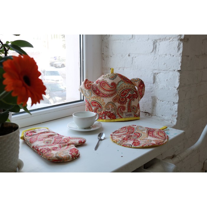 Комплект "Пейсли", грелка для чайника+ подставка, диаметр 25 см