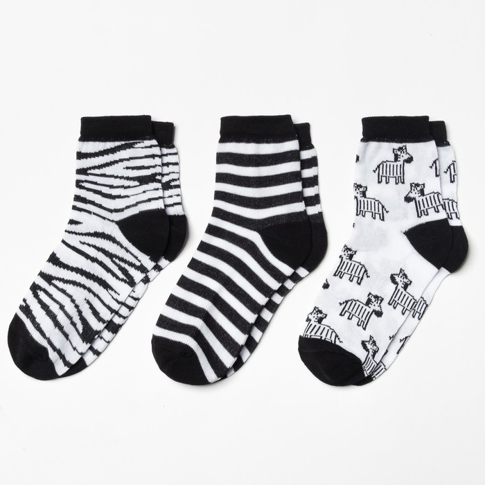Набор детских носков "Зебра" (3 пары), размер 18-20 (7-9 лет)