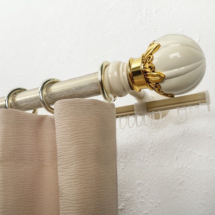 Карниз двухрядный, составной 300 см "Римский шар. Металлик" d=2,8 см, цвет белый