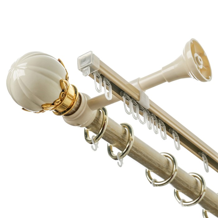 Карниз двухрядный, составной 300 см "Римский шар. Металлик" d=2,8 см, цвет белый