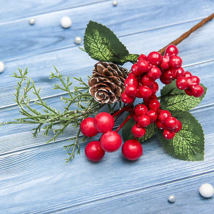 Декор "Зимнее волшебство" калина с шишкой, 10 см