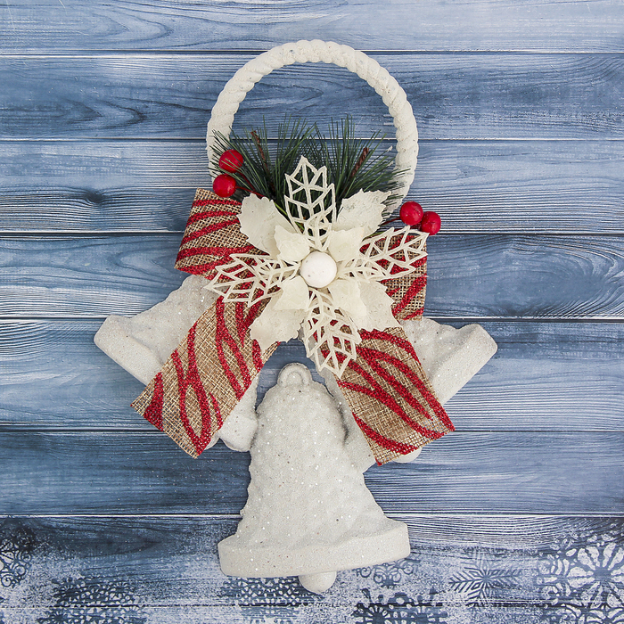 Украшение новогоднее "Белый ажур" три колокольчика 17,5*25 см