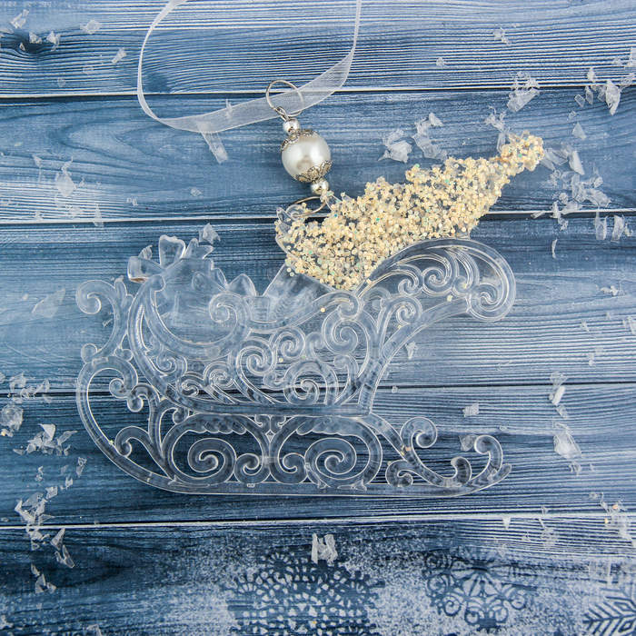 Украшение ёлочное "Сани с ёлкой" блеск 13*10 см