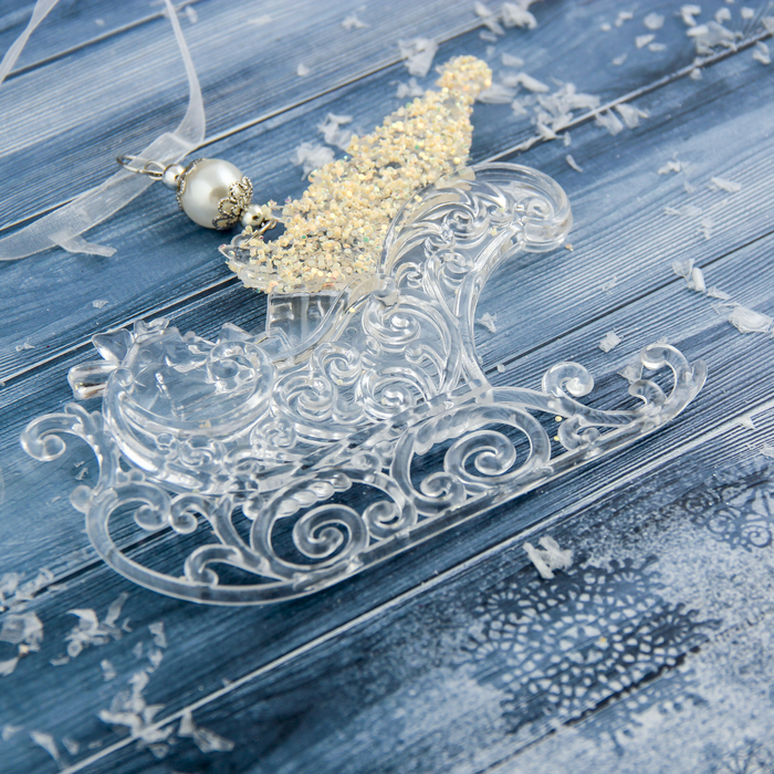 Украшение ёлочное "Сани с ёлкой" блеск 13*10 см