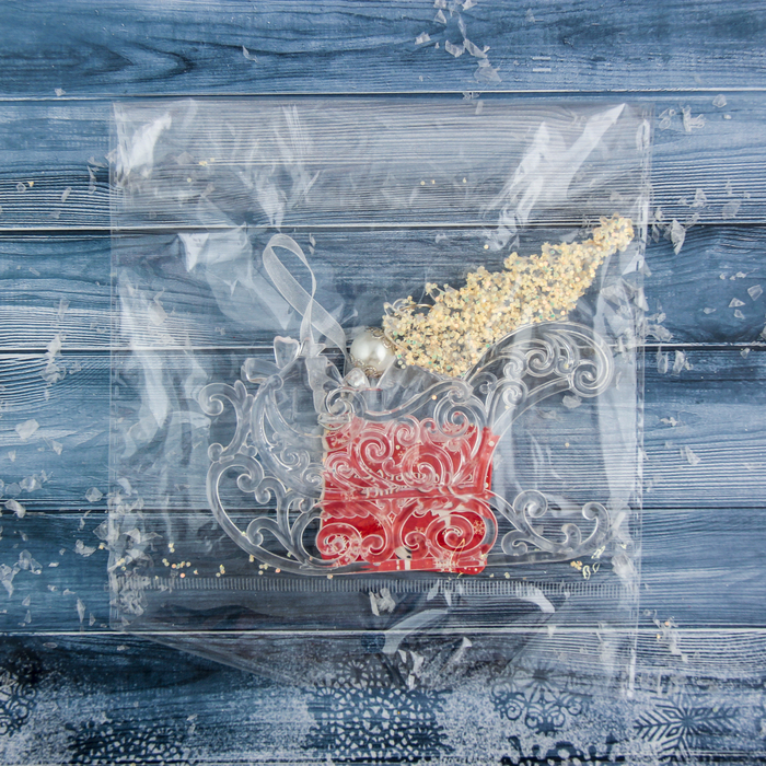 Украшение ёлочное "Сани с ёлкой" блеск 13*10 см