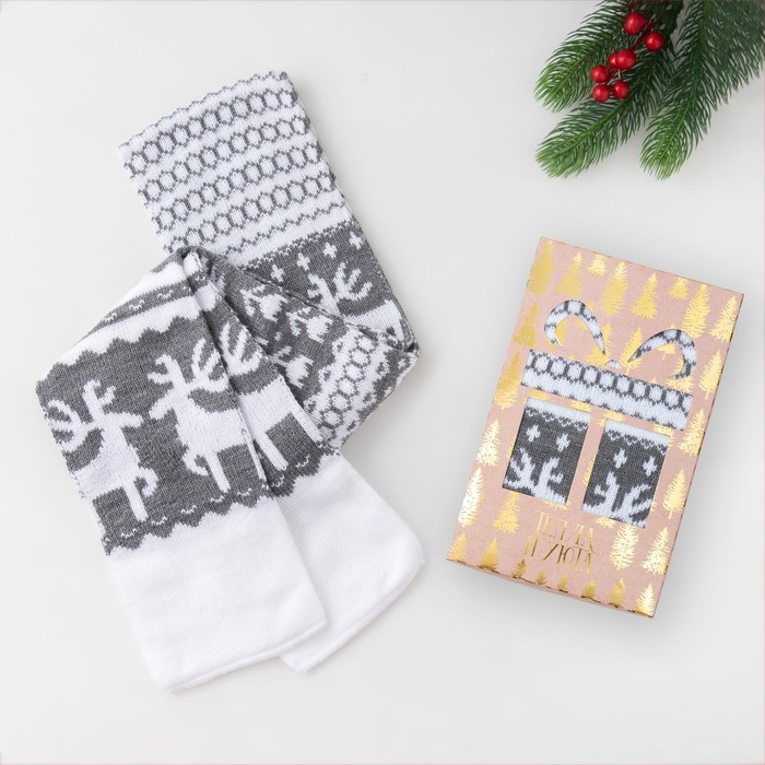 Шарф женский KAFTAN "Зимний орнамент", серый,145 х 14 см, 100% акрил