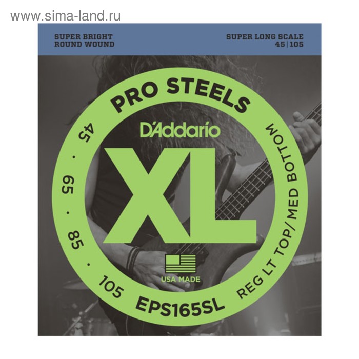 фото Струны для бас-гитары d'addario eps165sl prosteels custom light, 45-105, super long scale d`addario