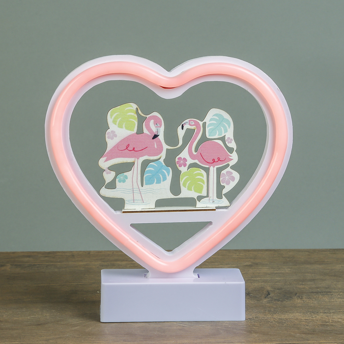 Ночник "Фламинго в сердце" от 3ААА диодная лента МИКС 20х19х4,5 см