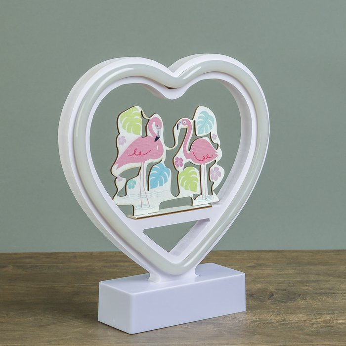 Ночник "Фламинго в сердце" от 3ААА диодная лента МИКС 20х19х4,5 см